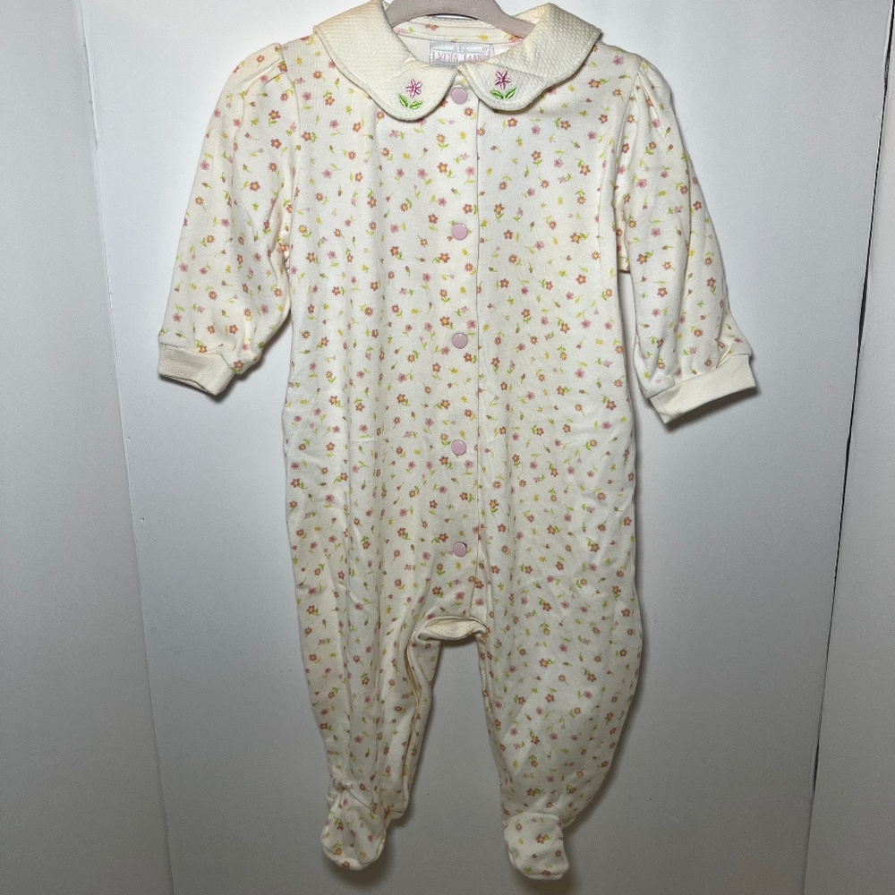 Coquette Soft Girl Vintage 90s Tulip Footed Sleeper Scalloped Collar Embroidery